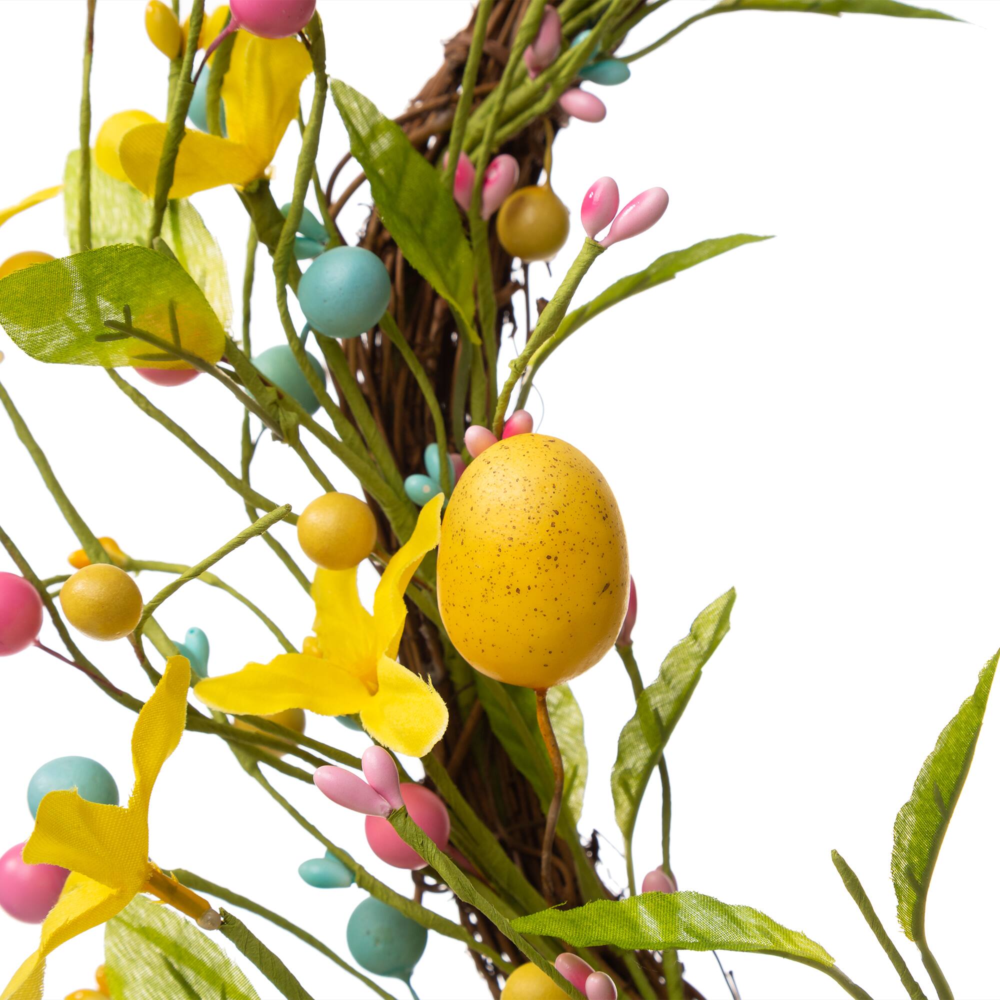 Glitzhome® 25" Easter Bunny Shaped Wreath with Eggs & Satin Ribbon Bow